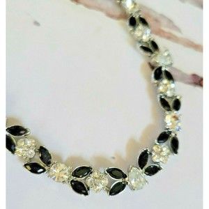 Monet Black Faceted & Clear Rhinestone Twisted Silver Tone Fancy Choker Necklace